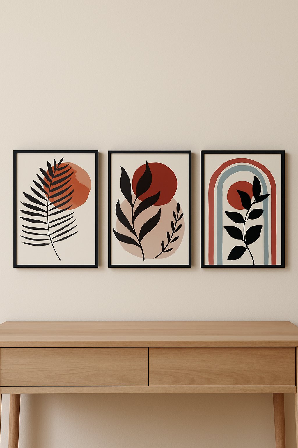 3'lü Minimal Bitki Desenli Modern Duvar Tablo Seti