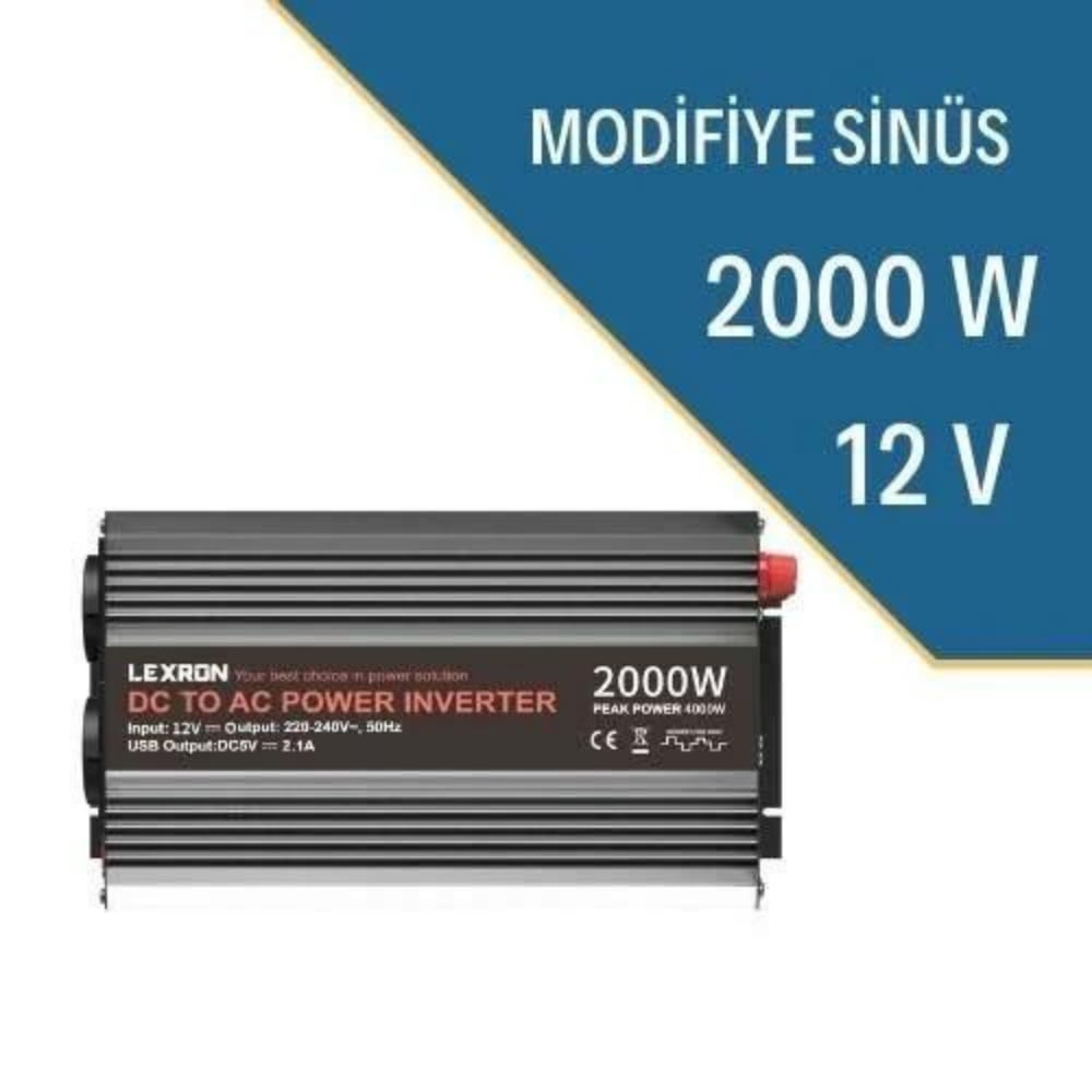 12V Volt-2000W Watt Modifiye Sinüs İnverter (220V Çevirici)
