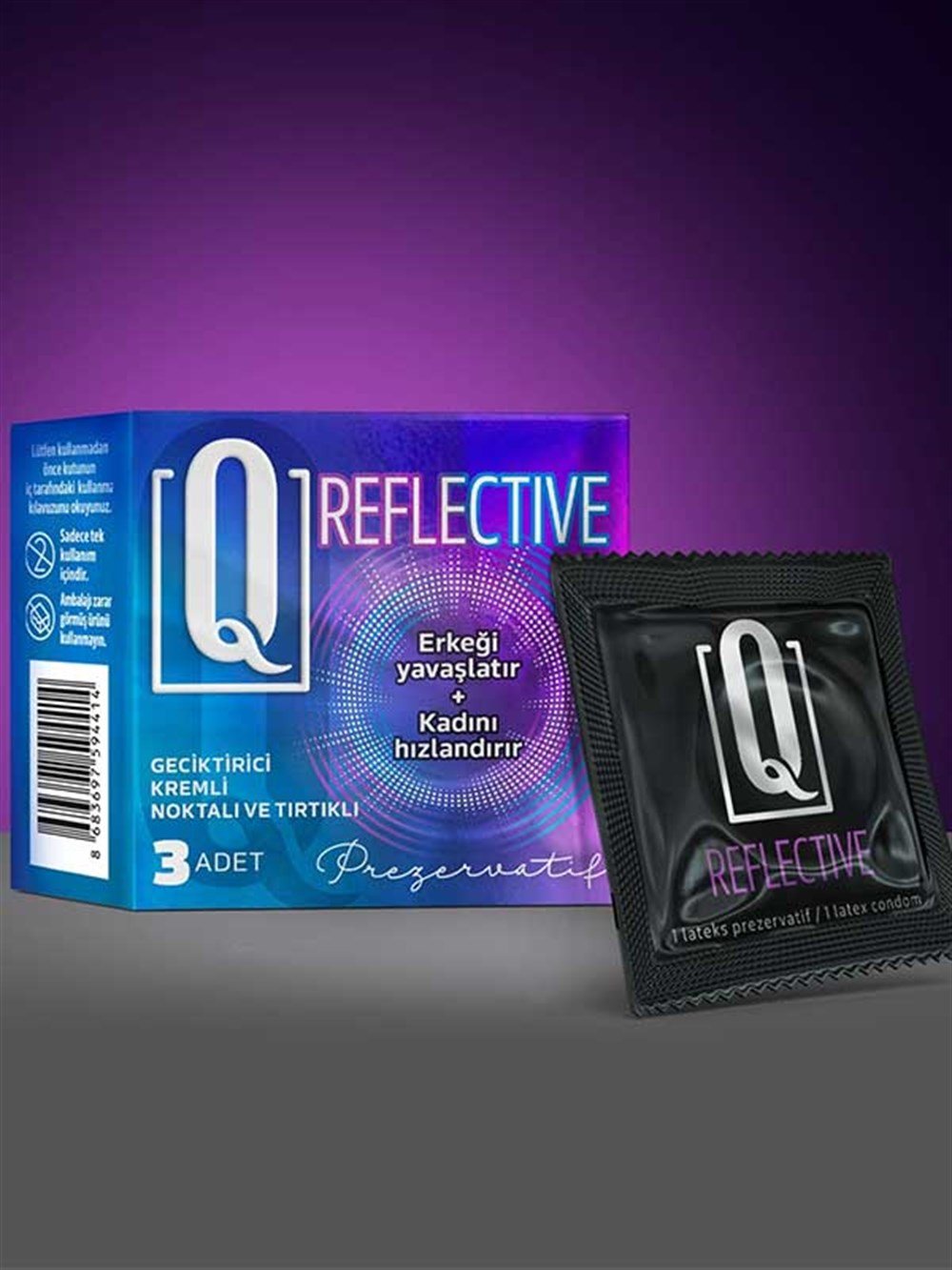 Q Reflective 3'lü G ve Tırtıklı Prezervatif (Ürün kodu: C-5129)