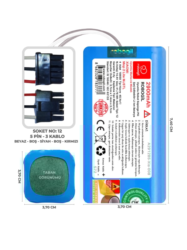 Xiaomi Mop 2 Lite MJSTL 2900mAh Uyumlu Robot Süpürge Pili A2912BS-Xia-008