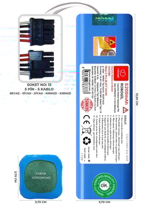 Xiaomi Mop 2 Pro MJST1SHW 5200mAh Uyumlu Robot Süpürge Pili C5213BS-Xia-009