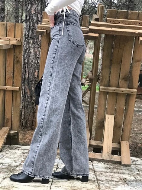 Bol Paça Yıkamalı Kot Pantolon 3583 Füme - İstasyon Giyim