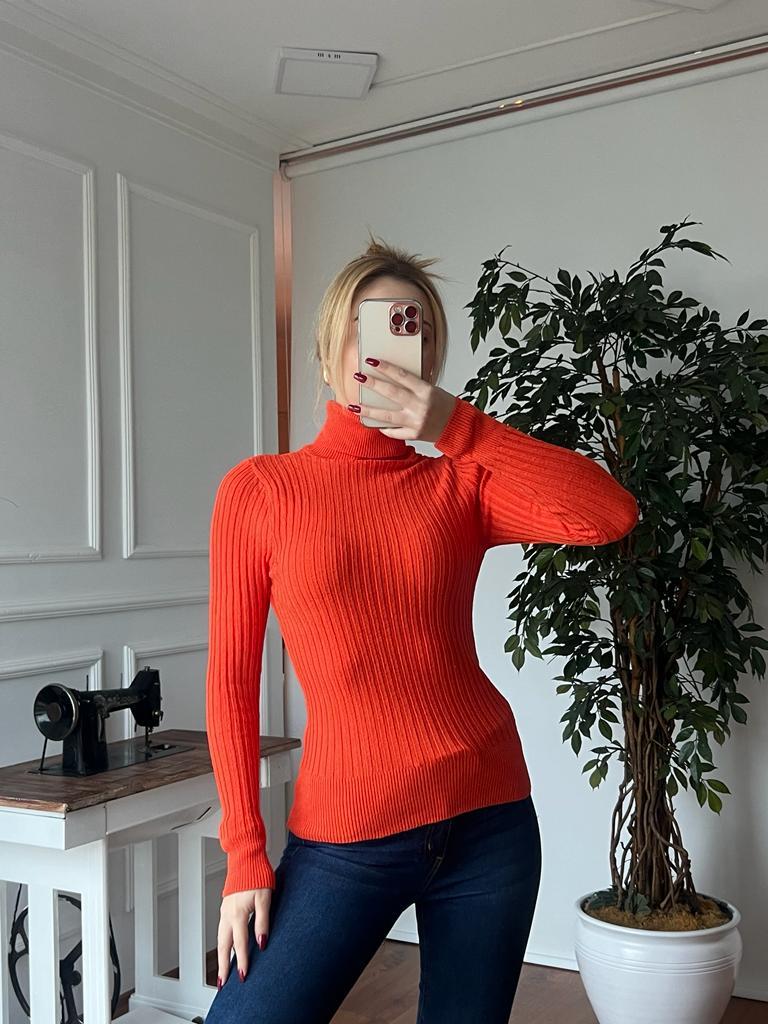 Fitilli Balıkçı Yaka Kazak 2088 Oranj