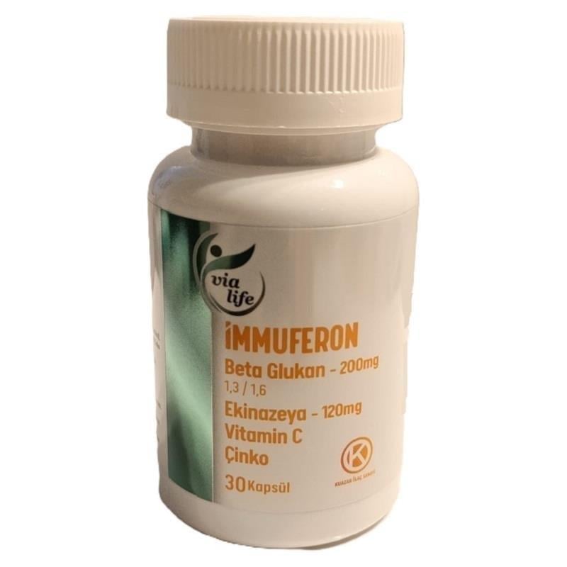 Immuferon Vitamin C - Beta Glukan - Ekinazeya - Çinko İçeren Takviye Edici Gıda 30 Kapsül-Kuazar