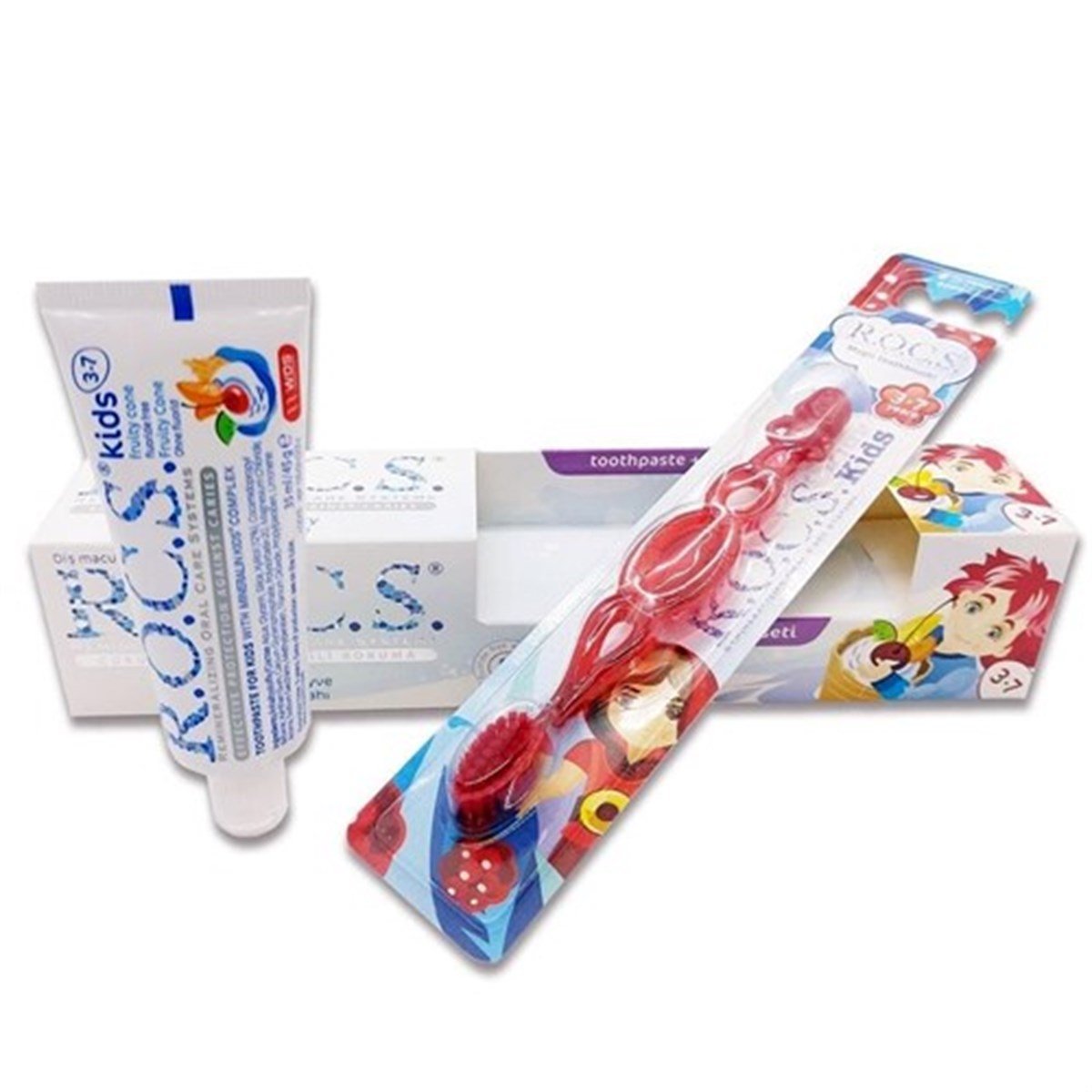 Rocs Kids 3-7 Yaş Meyve Külahı Diş Macunu Fırça Seti | Dermolist.com da!