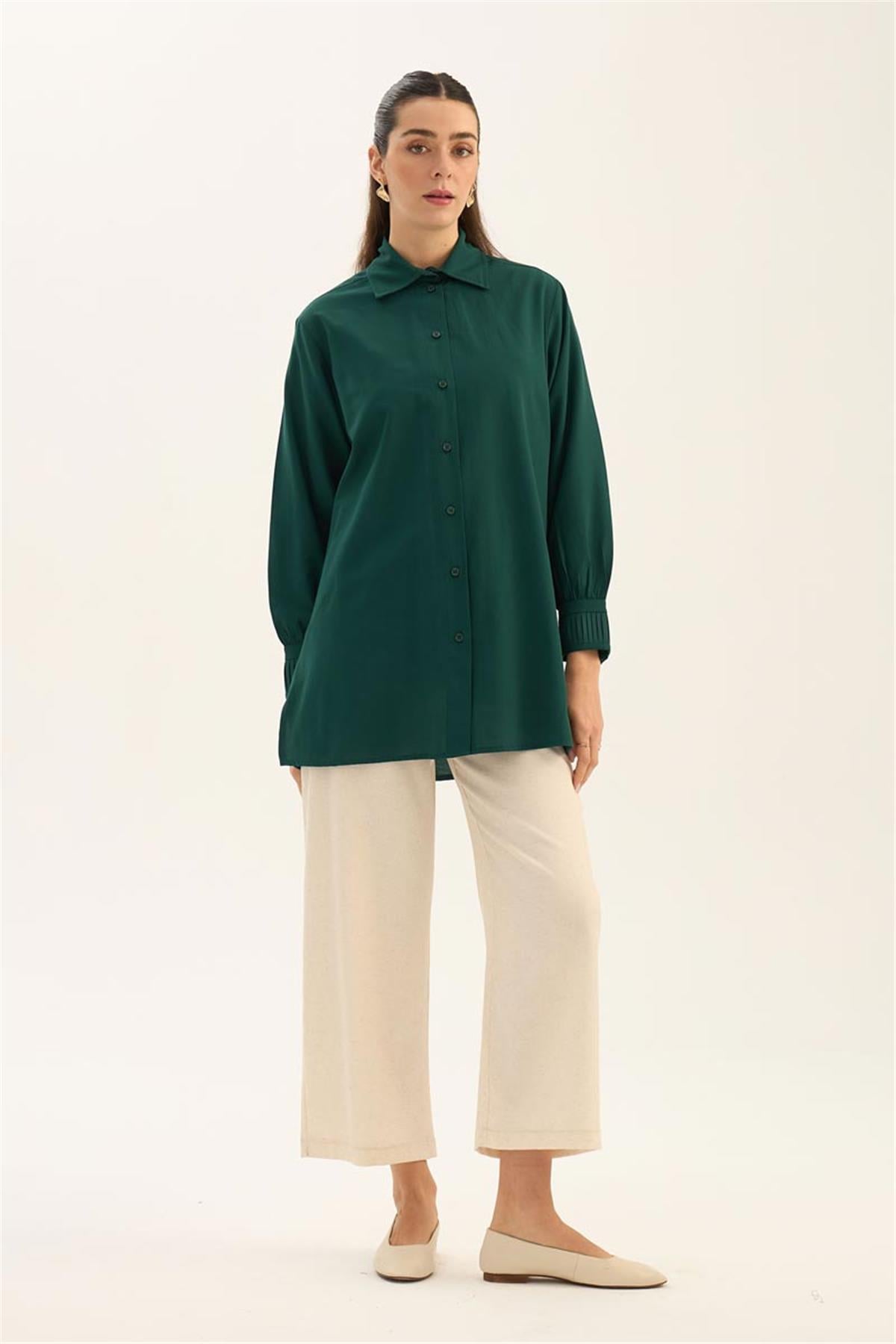 Manşeti Nervürlü Gömlek Koyu yeşil - MinikTerzi