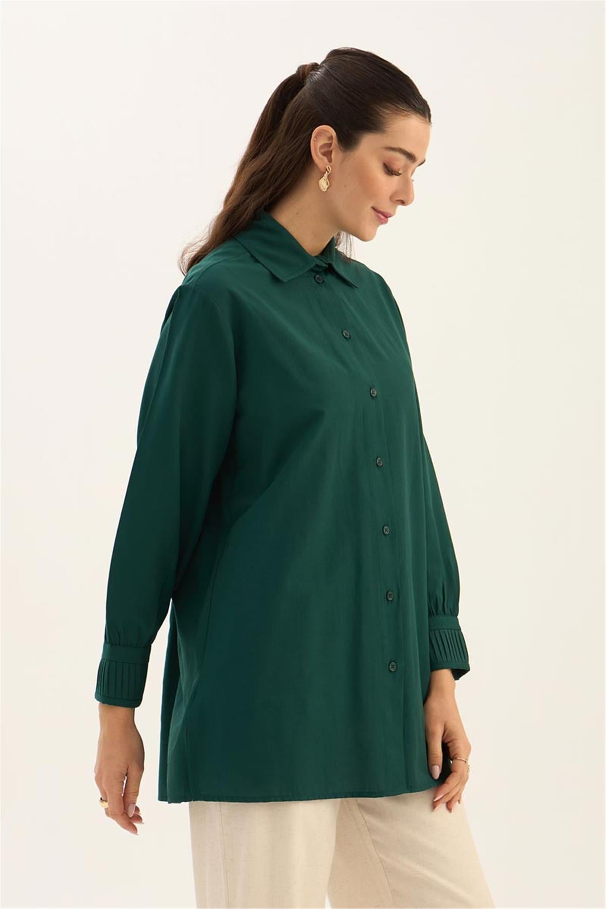 Manşeti Nervürlü Gömlek Koyu yeşil - MinikTerzi