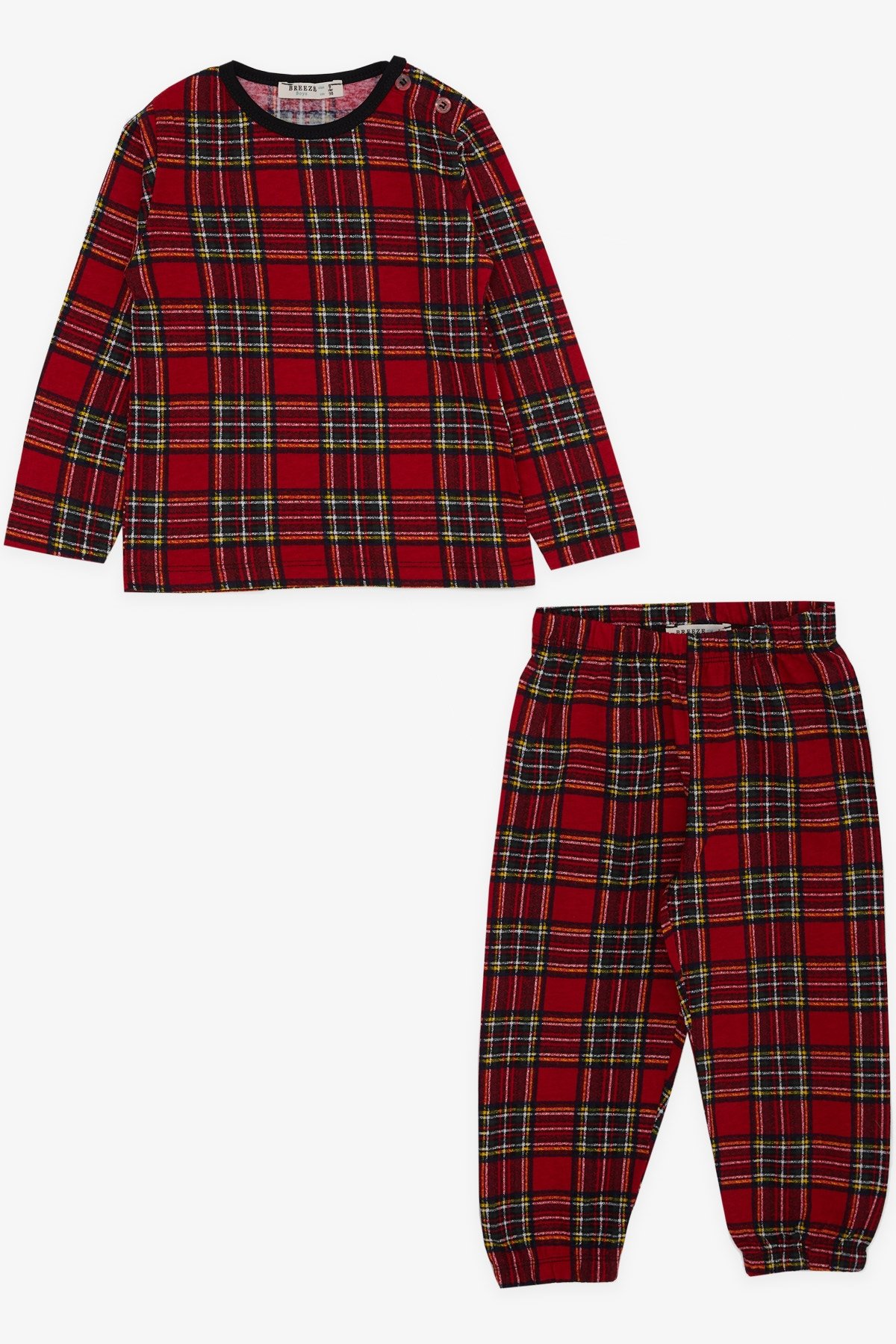 Erkek Bebek Pijama Takımı Ekose Desenli Kırmızı 9 Ay - Yumuşak Kumaşlı  Çocuk Pijamaları | Breeze