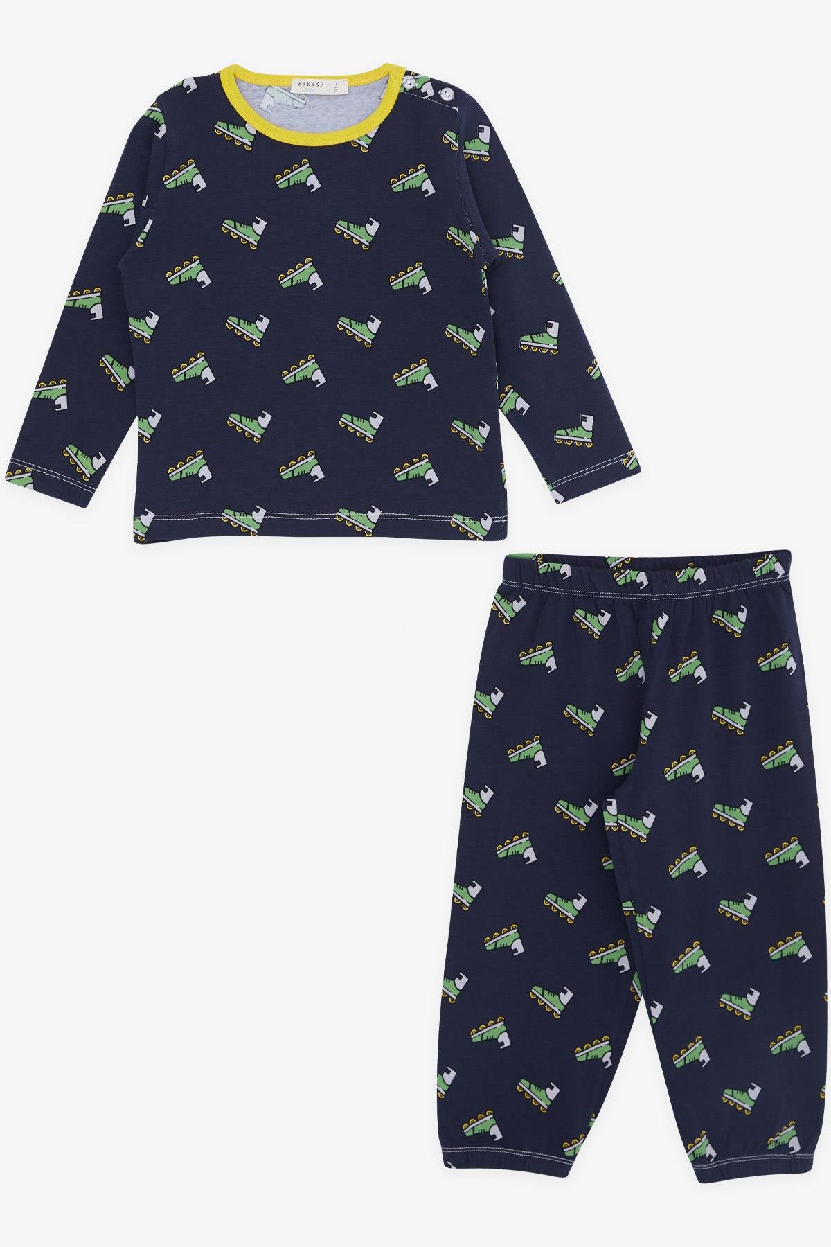 Erkek Bebek Pijama Takımı Paten Desenli Lacivert 9 Ay-3 Yaş - Yumuşak  Kumaşlı Çocuk Pijamaları | Breeze
