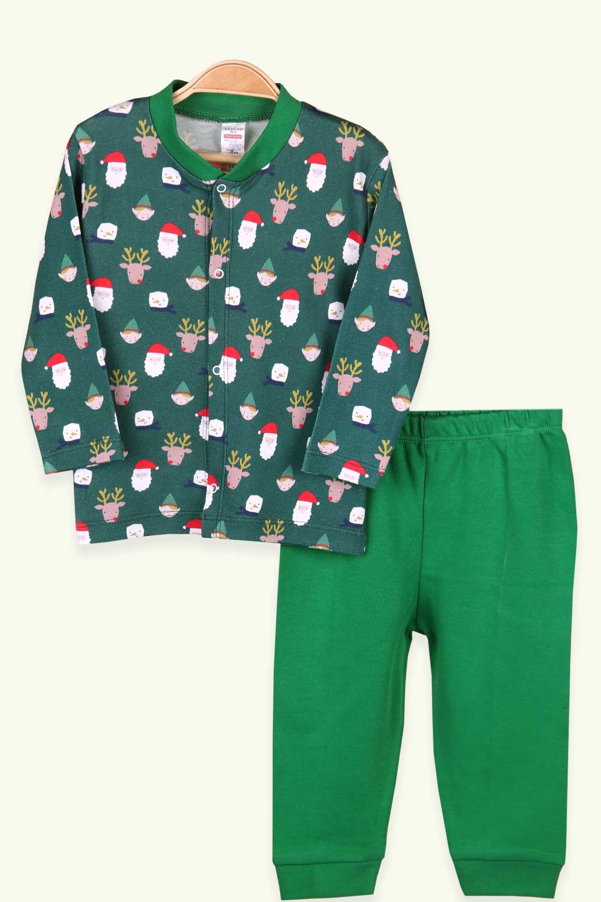 Erkek Bebek Pijama Takımı Yılbaşı Temalı Koyu Yeşil 4 Ay - Yumuşak Kumaş |  Breeze
