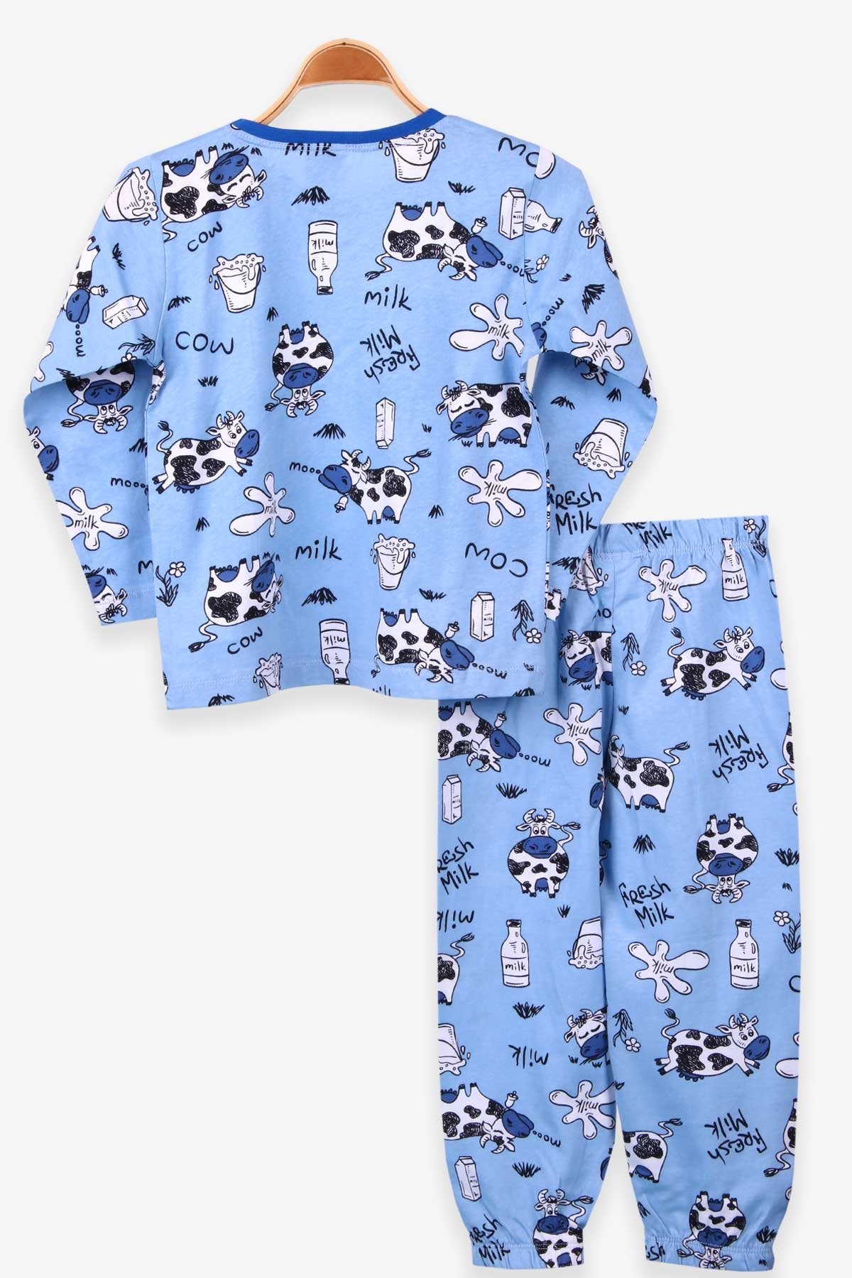Erkek Çocuk Pijama Takımı İnek Desenli Mavi 6 Yaş - Yumuşak Kumaş | Breeze