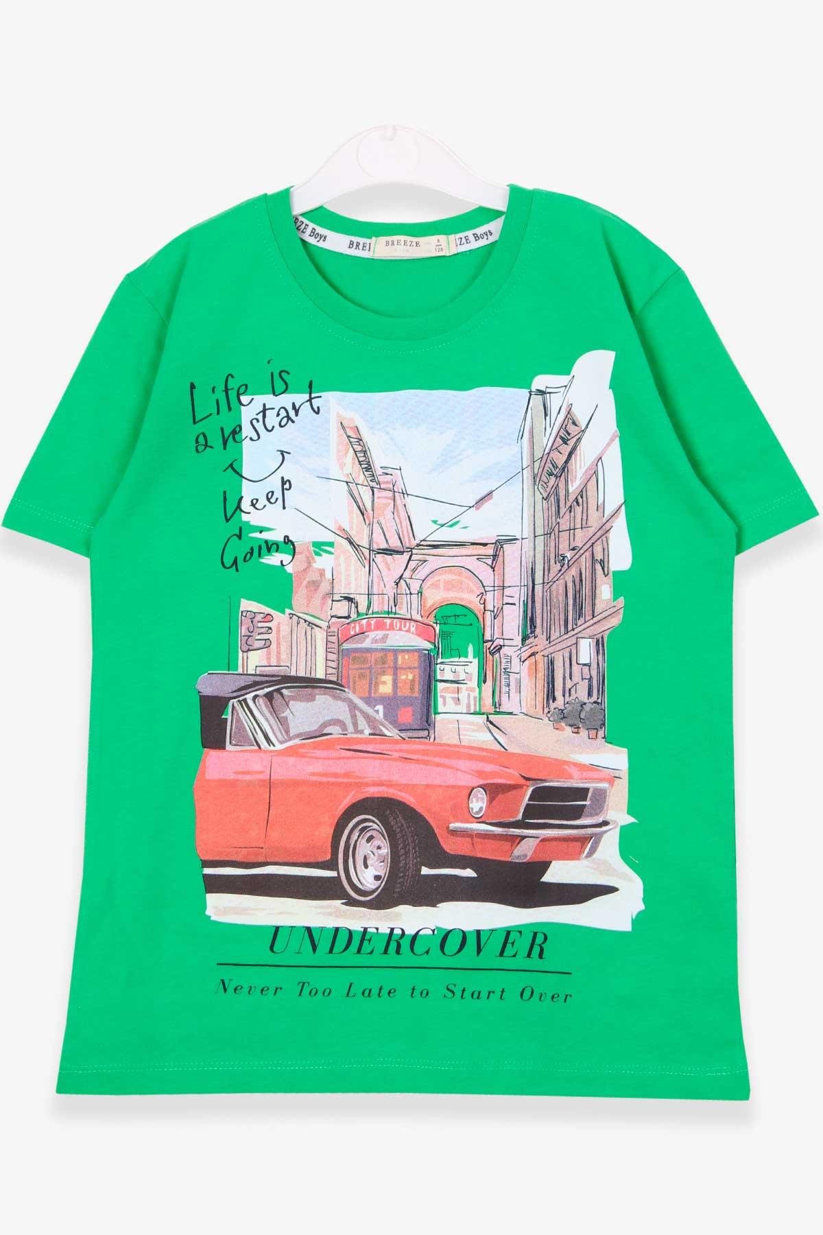 Erkek Çocuk Tişört Araba Baskılı Yeşil 8-9 Yaş - Yazlık Tişört Modelleri |  Breeze