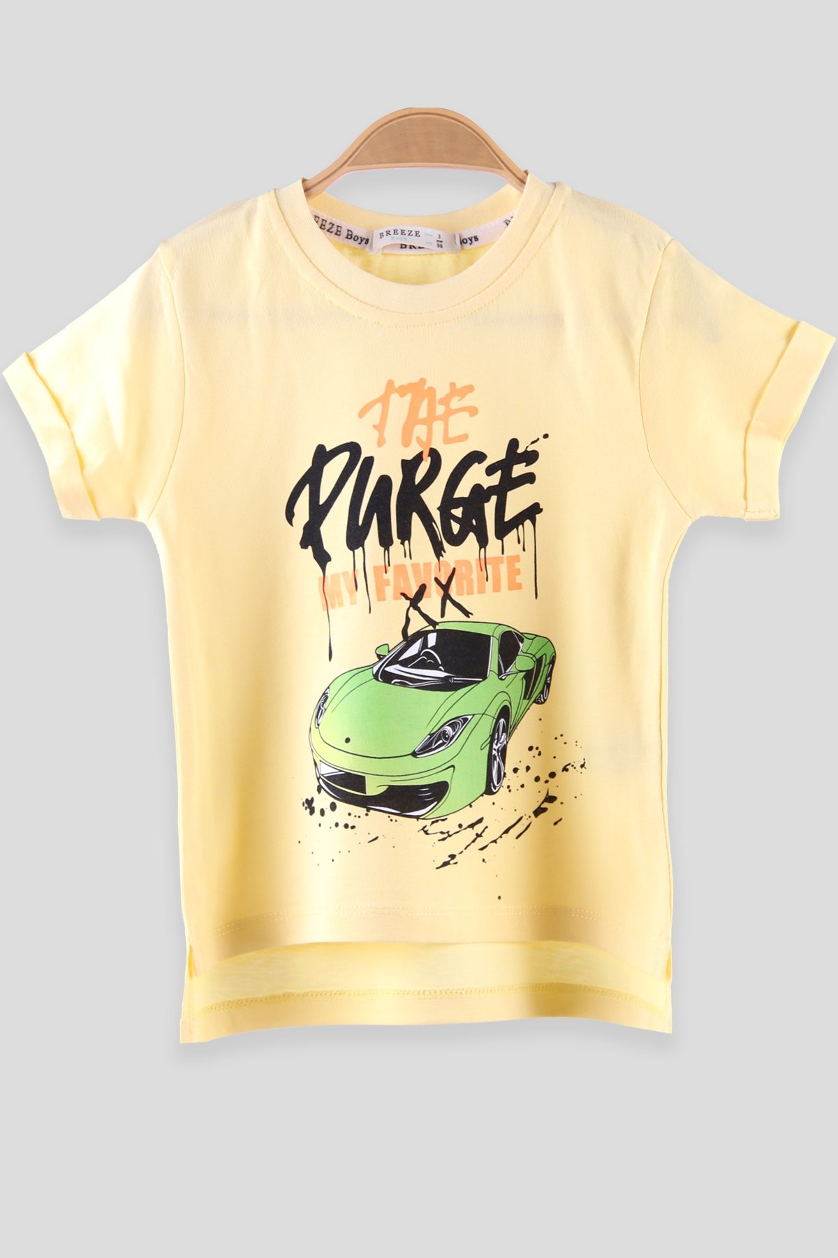 Araba Baskılı Sarı - Erkek Çocuk Tişört 2-6 Yaş | Breeze