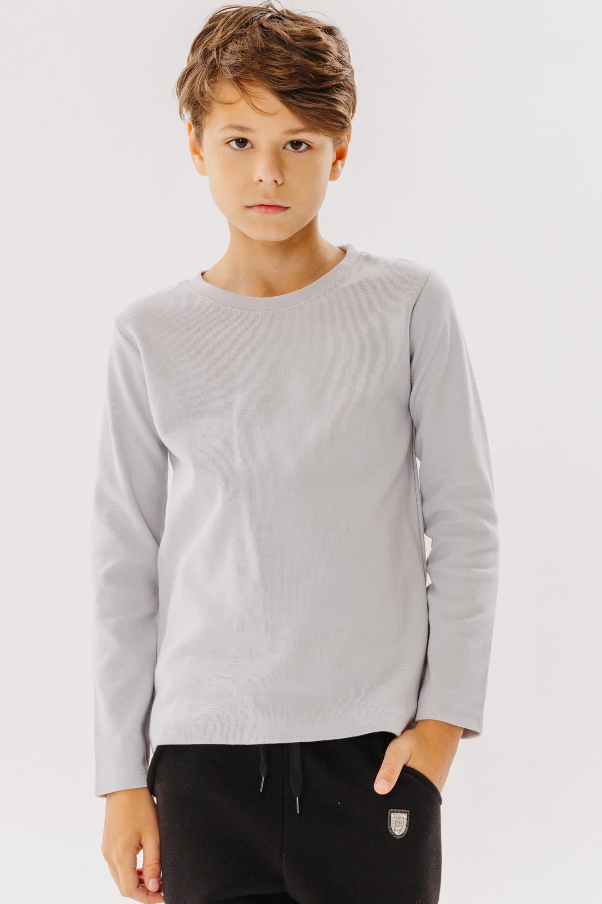 Erkek Çocuk Uzun Kollu Tişört Basic Gri 9-14 Yaş - Penye Kumaş | Breeze