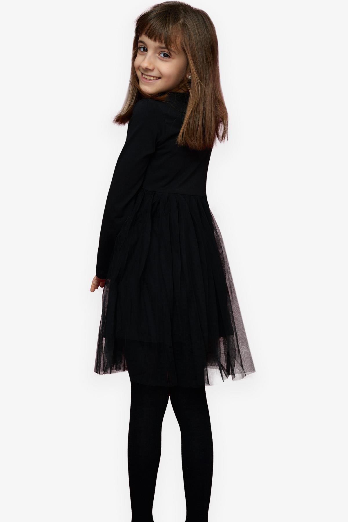 Kız Çocuk Elbise Pullu Fiyonklu Tüllü Siyah 4-9 Yaş - Kışlık Baharlık  Elbiseler | Breeze