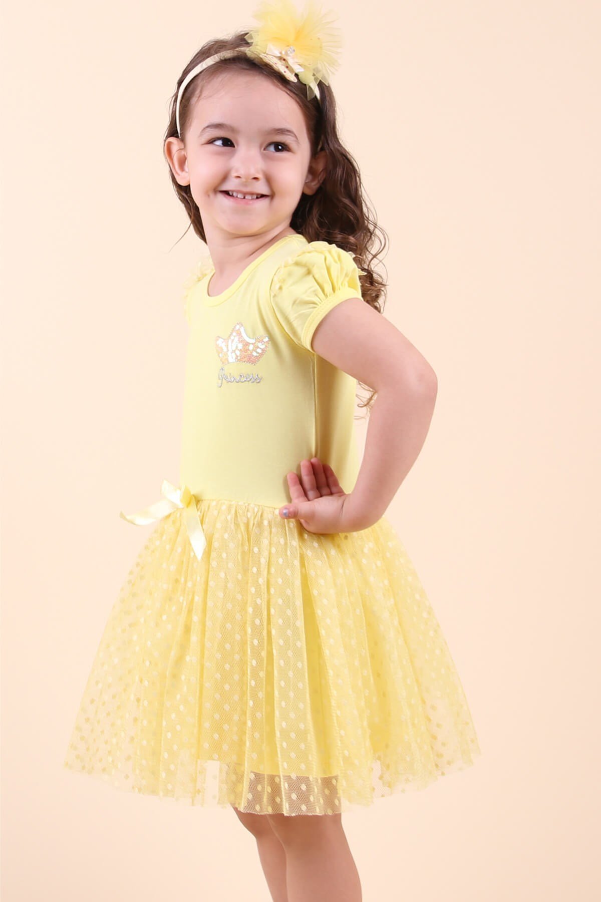 Tüllü Tacı Pullu Sarı - Kız Çocuk Elbisesi 1.5-5 Yaş | Breeze