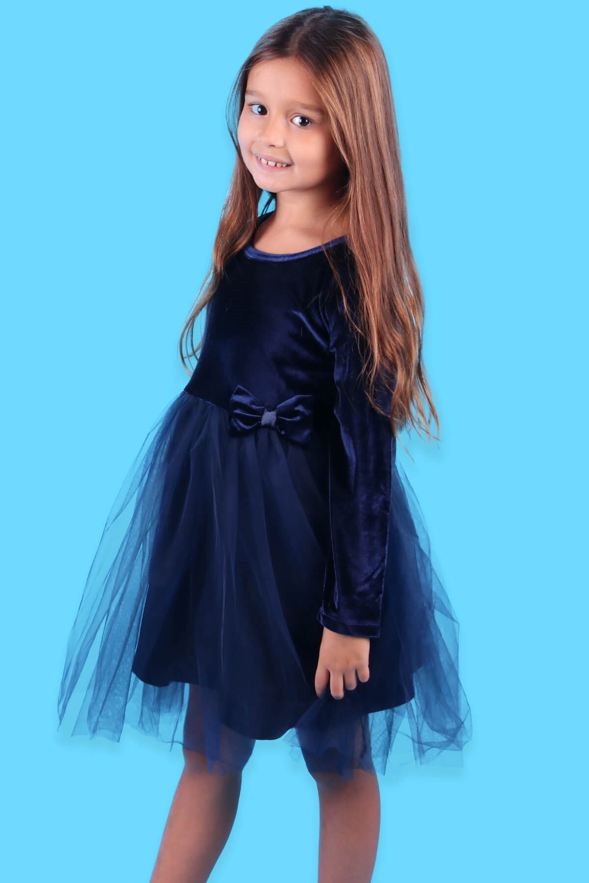 Kız Çocuk Elbise Kadife Lacivert Tüllü 1.5 - 10 Yaş | Breeze