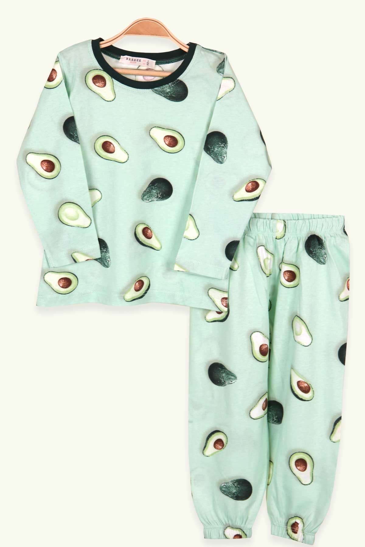 Kız Çocuk Pijama Takımı Avokado Desenli Yeşil (2-6 Yaş) - BREEZE