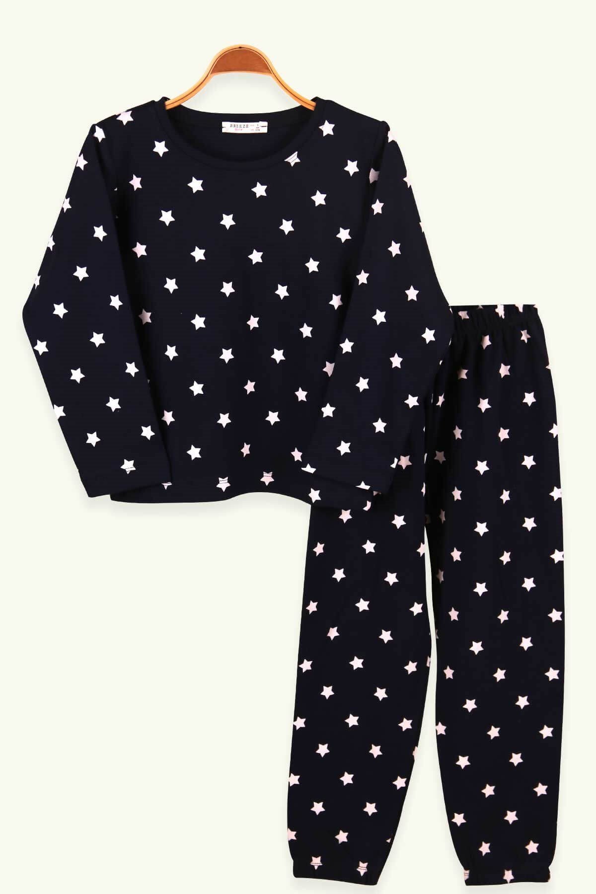 Yıldız Desen Lacivert 6-10 Yaş - Kız Çocuk Pijama Takımı