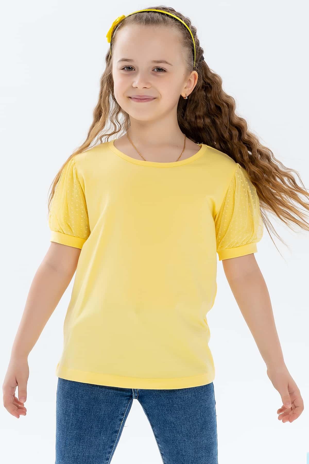 Kız Çocuk Tişört Kolları Tüllü Sarı 10-12 Yaş - Hesaplı Fiyatlarla | Breeze