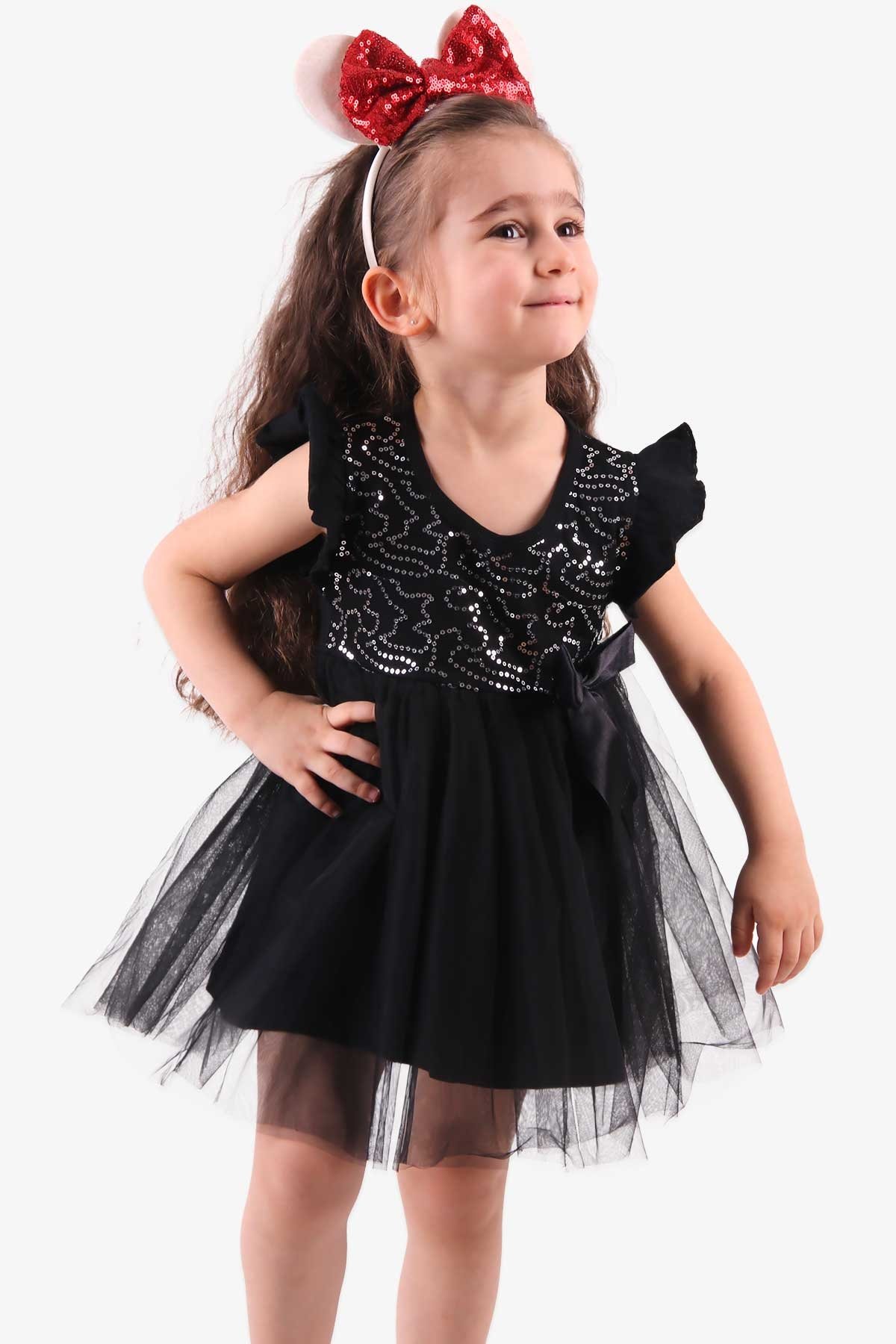 3-8 Yaş - Kız Çocuk Tüllü Elbise Pullu Siyah | Breeze