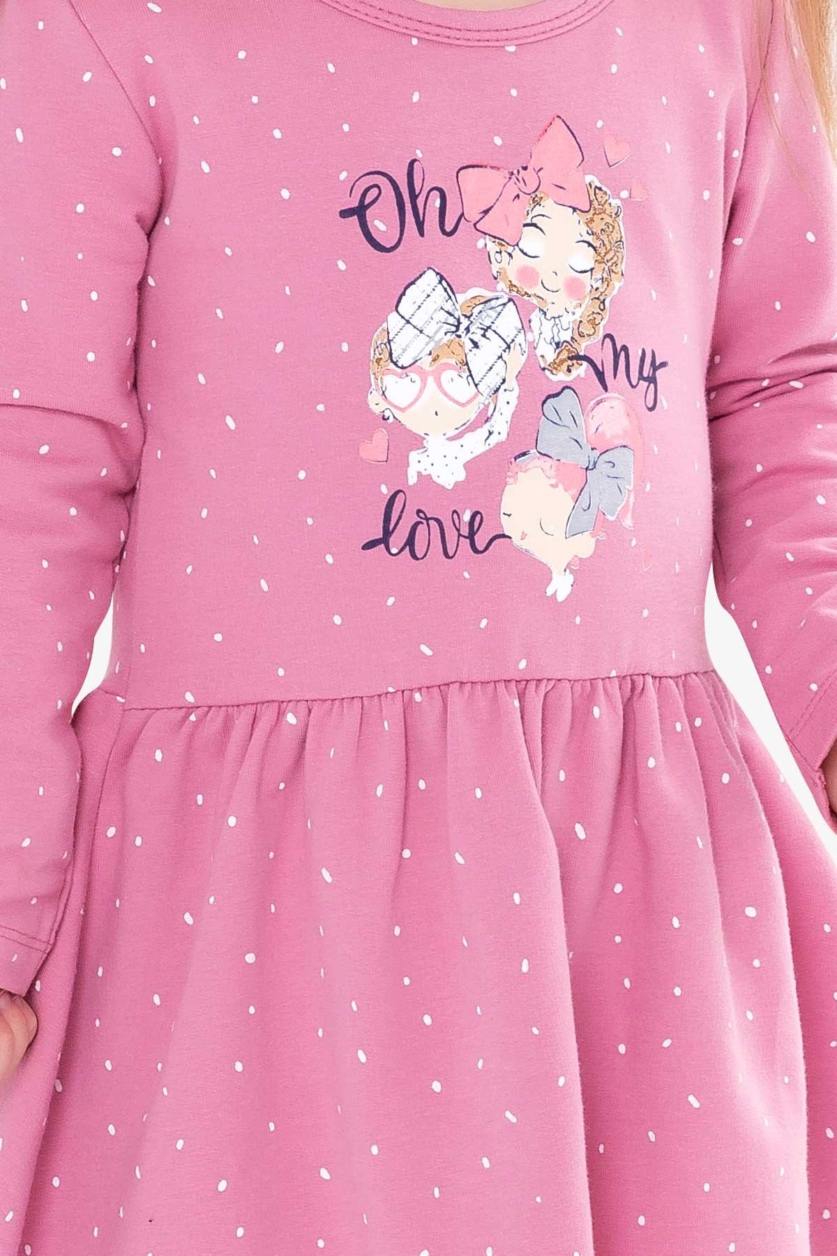 Kız Bebek Uzun Kollu Elbise Bebek Baskılı Desenli Gülkurusu 1 Yaş - Kışlık  Baharlık Elbiseler | Breeze