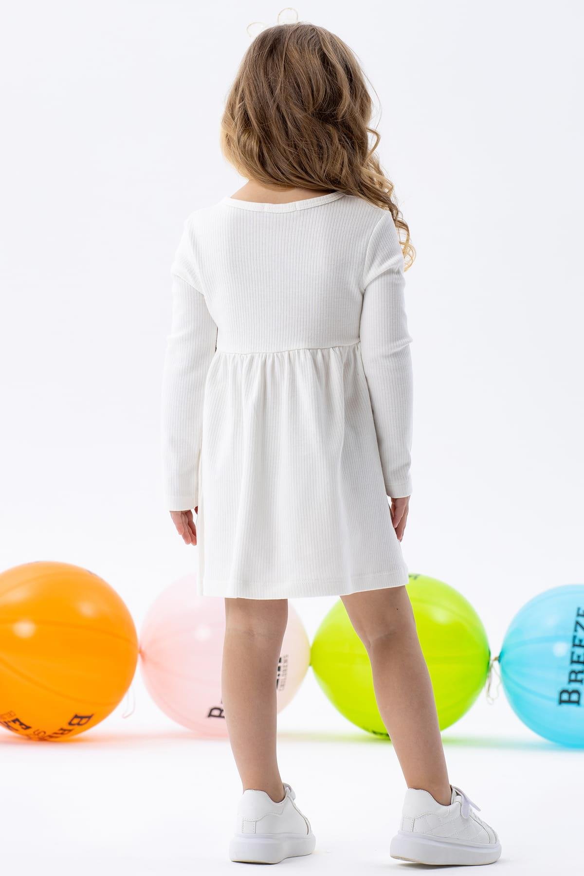 Kız Çocuk Uzun Kollu Elbise Tavşancık Nakışlı Ekru 1-3 Yaş - Kışlık  Baharlık Elbiseler | Breeze