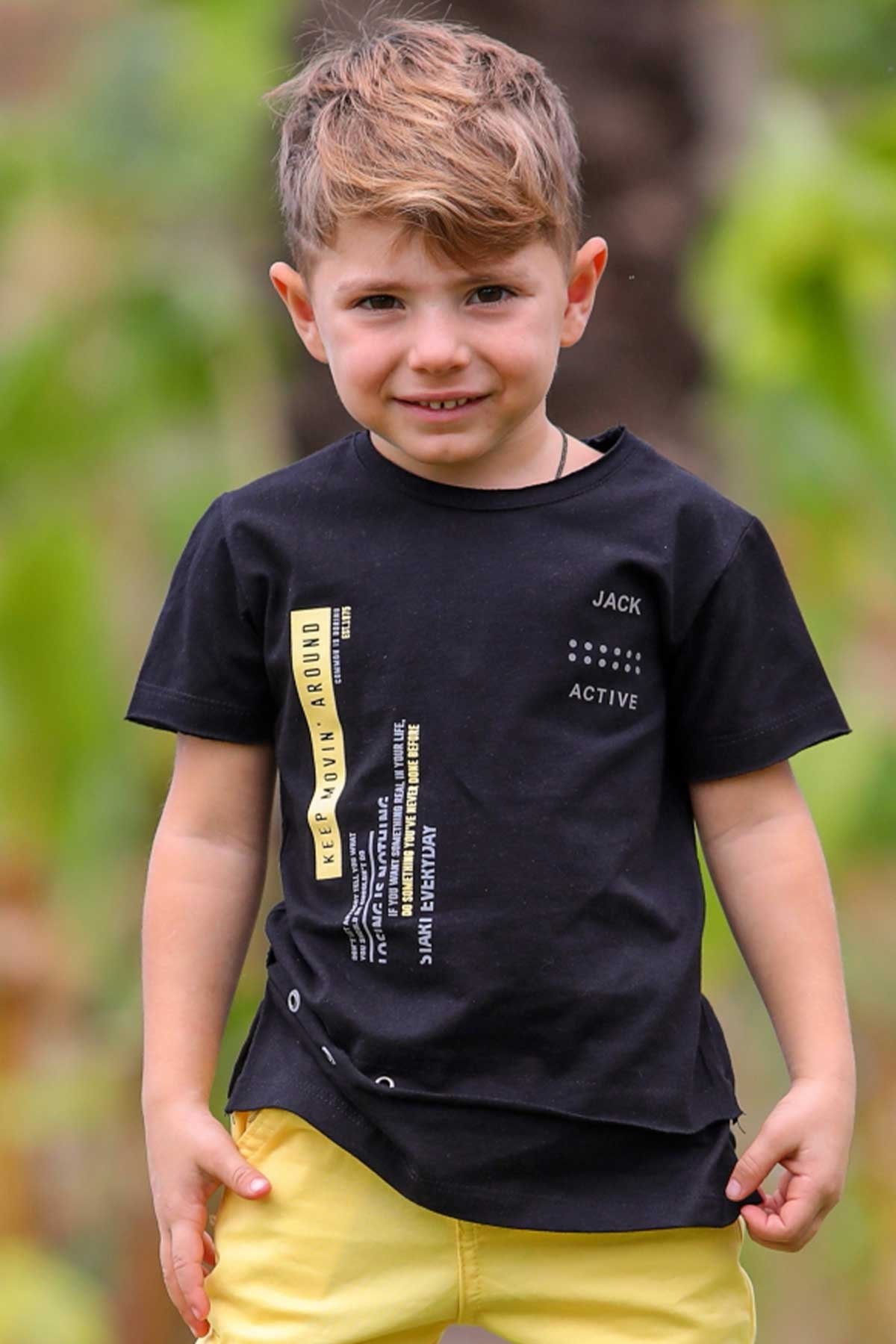 Erkek Çocuk Tişört Yazı Baskılı Siyah 5-16 Yaş - Yazlık Tişört Modelleri |  Breeze
