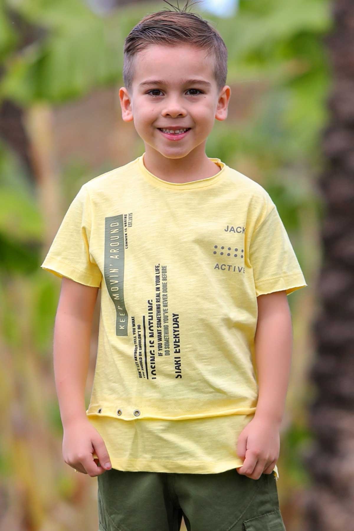Erkek Çocuk Tişört Yazı Baskılı Sarı 10-16 Yaş - Yazlık Tişört Modelleri |  Breeze