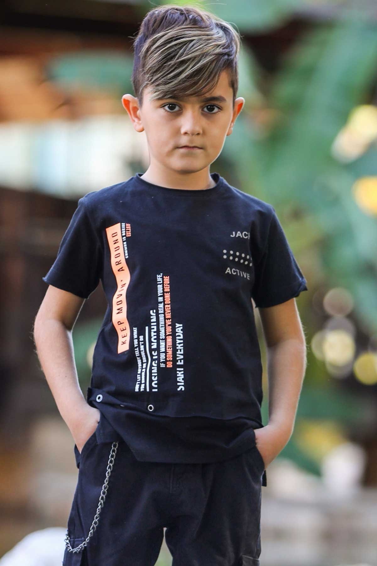 Erkek Çocuk Tişört Yazı Baskılı Siyah 12 Yaş - Yazlık Tişört Modelleri |  Breeze