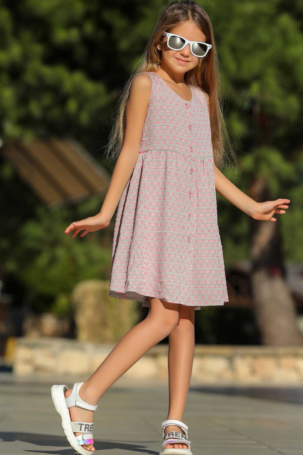 Kız Çocuk Elbise Önü Düğmeli Açık Kahverengi 5 Yaş - Yazlık Elbiseler |  Breeze