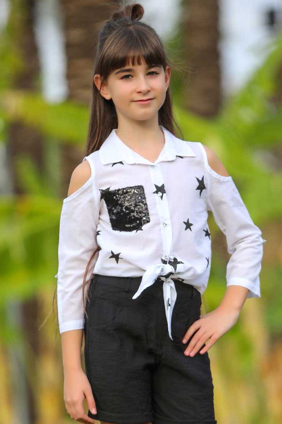 Kız Çocuk Gömlek Siyah Yıldız Desenli Beyaz 10 Yaş - Tarz Modeller | Breeze