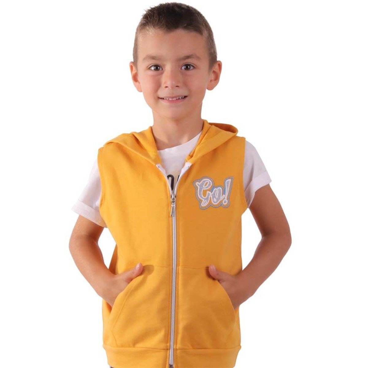 Sarı Renk Kapşonlu Erkek Çocuk Yelek 3-8 Yaş | Breeze