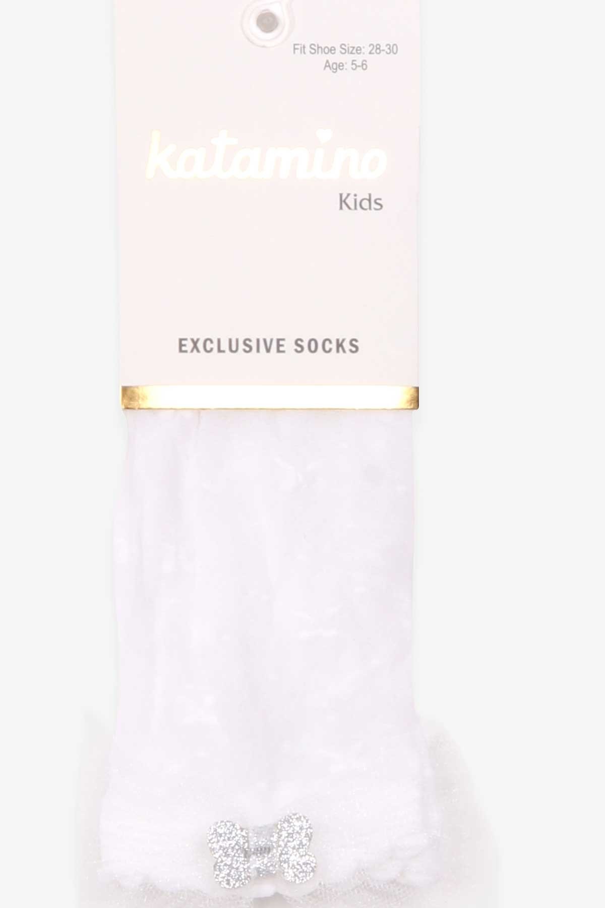 Kız Çocuk Dizaltı Tül Çorap Simli Fiyonklu Beyaz 5-14 Yaş - Bebek ve Çocuk  Çorapları | Breeze