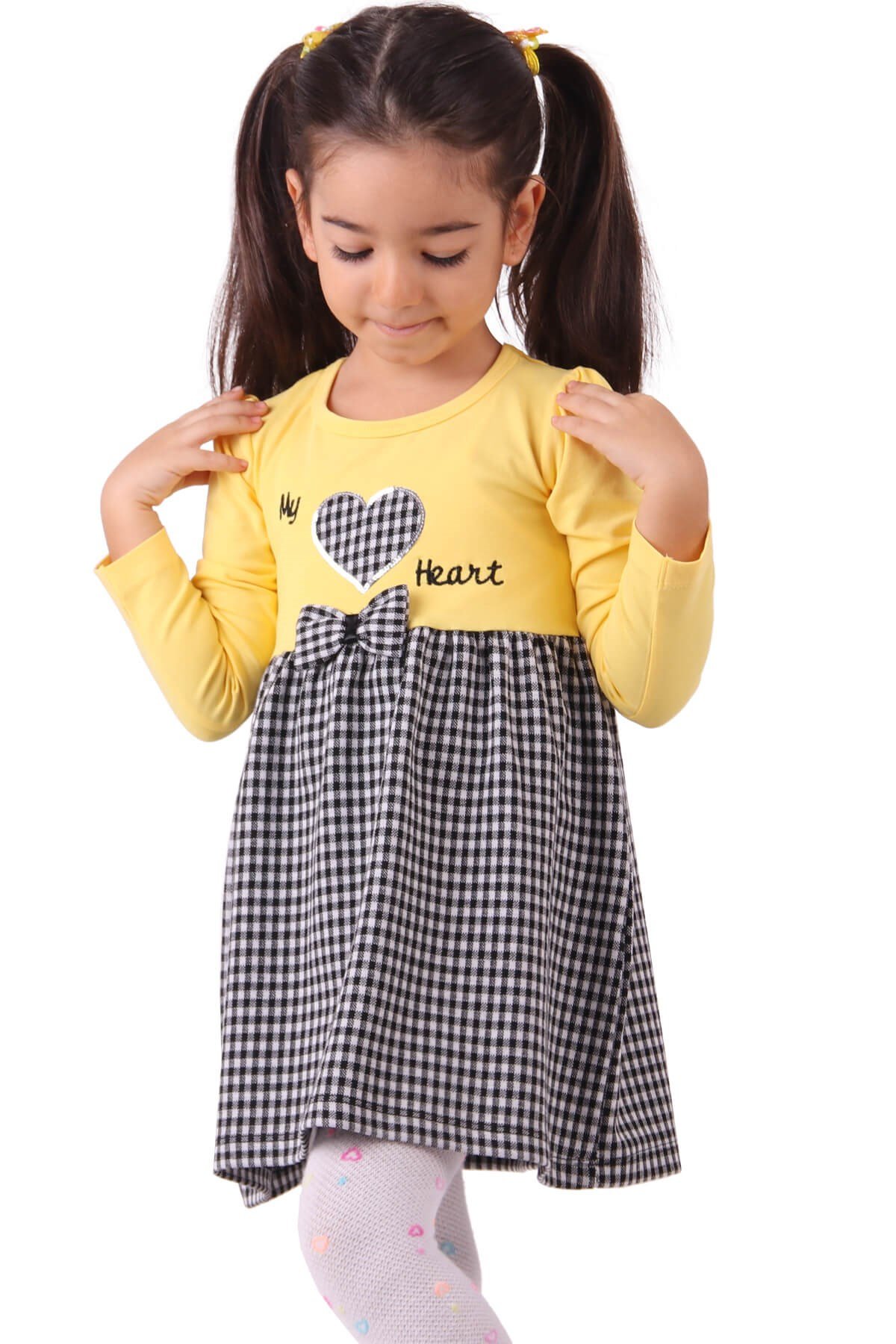 2-6 Yaş - Kız Çocuk Elbisesi - Ekoseli Sarı Renk | Breeze