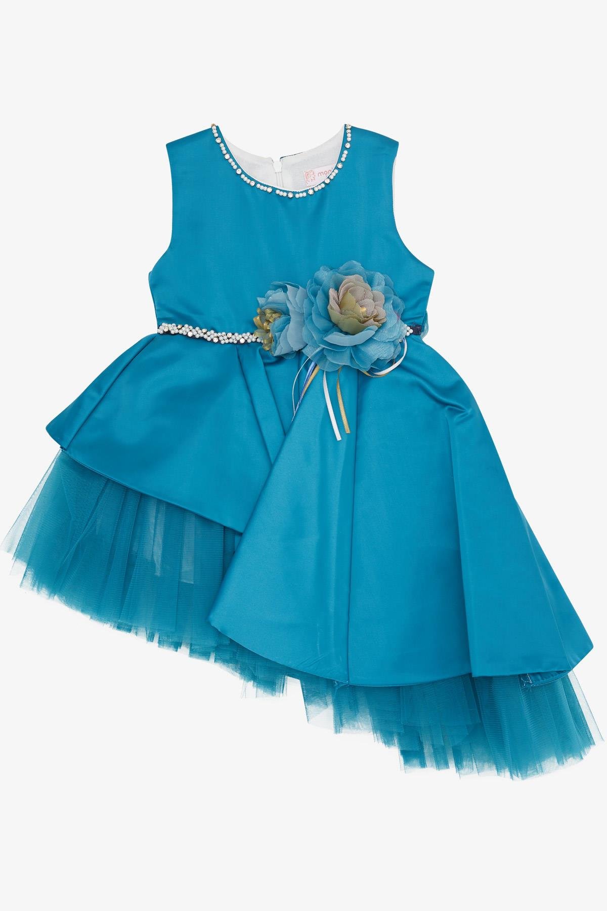Kız Çocuk Abiye Elbise Tüllü Aksesuarlı İncili Petrol Mavisi 4 Yaş - Yazlık  Elbiseler | Breeze