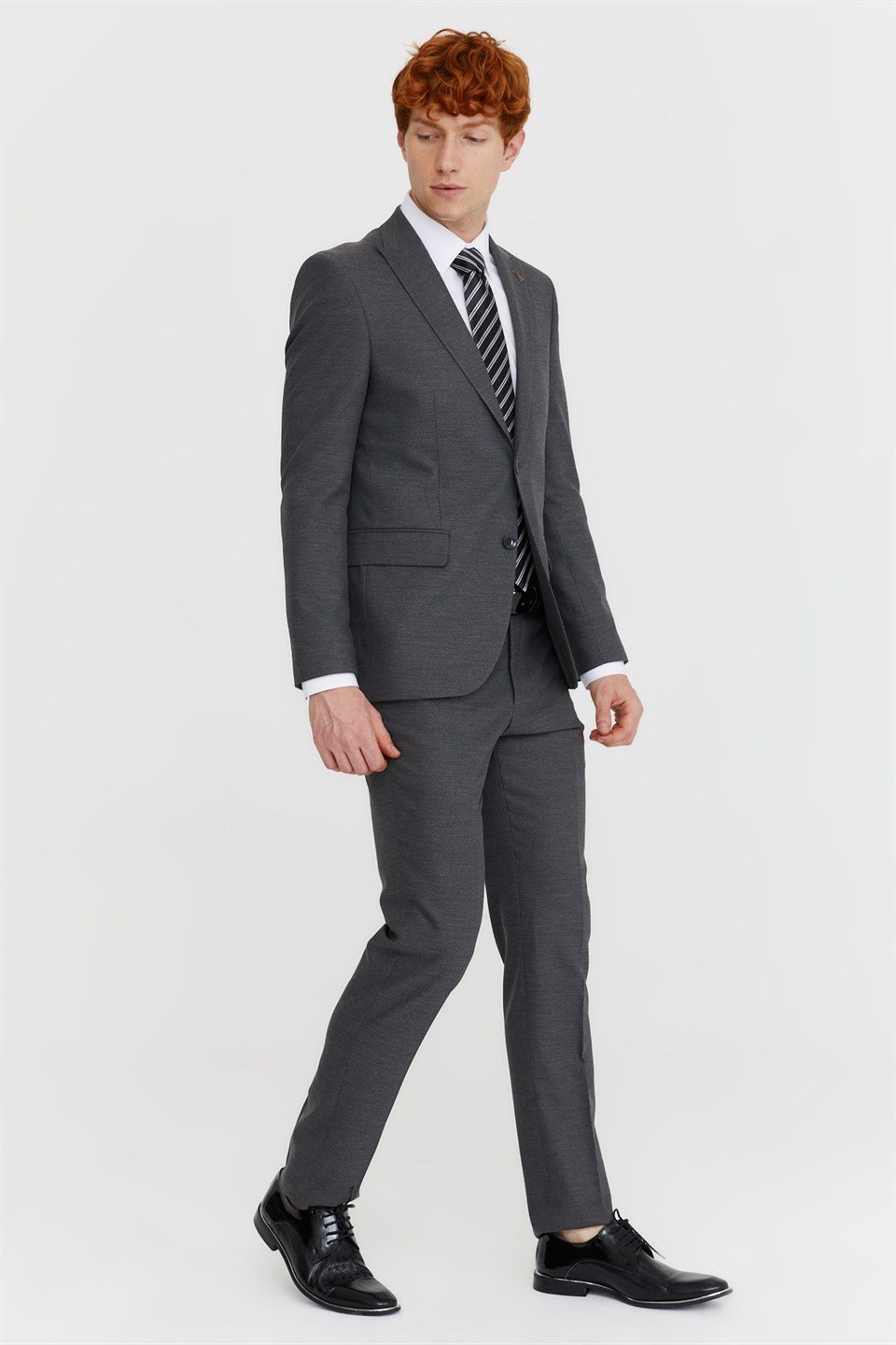  Morven Erkek Gri Slim Fit Dar Kesim Jakarlı 6 Drop Takım Elbise