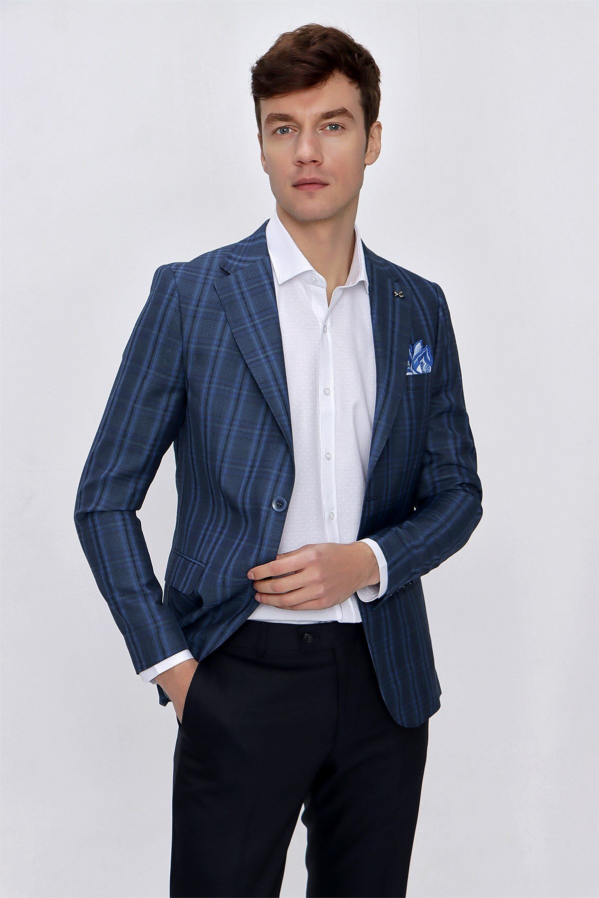 Morven Erkek Lacivert Strudel Slim Fit Dar Kesim 6 Drop Ceket