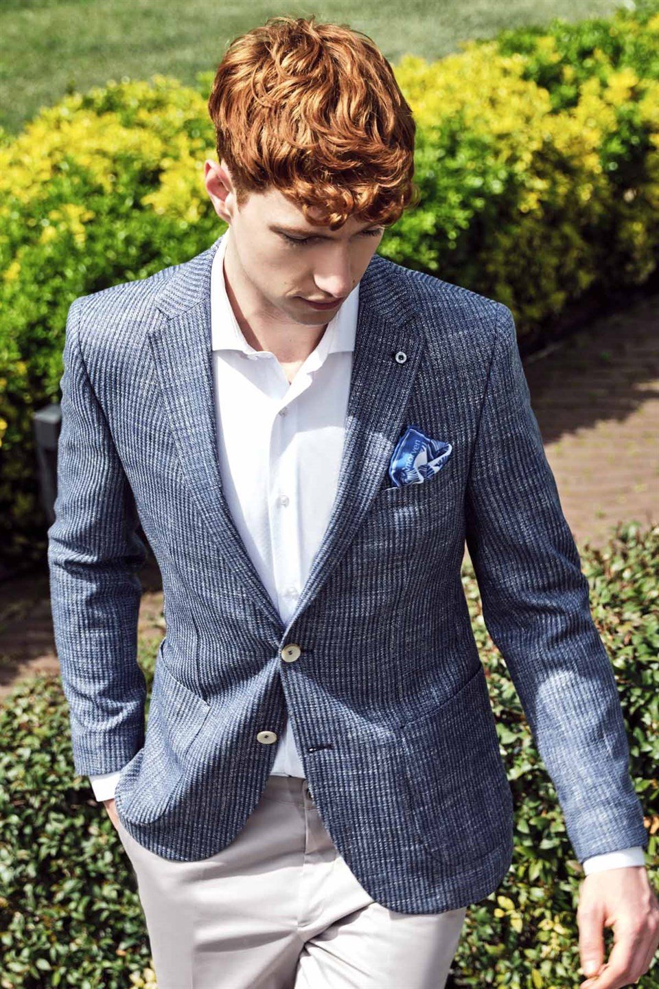  Morven Erkek Mavi Sligo Slim Fit Dar Kesim Torba Cep Desenli 6 Drop Ceket
