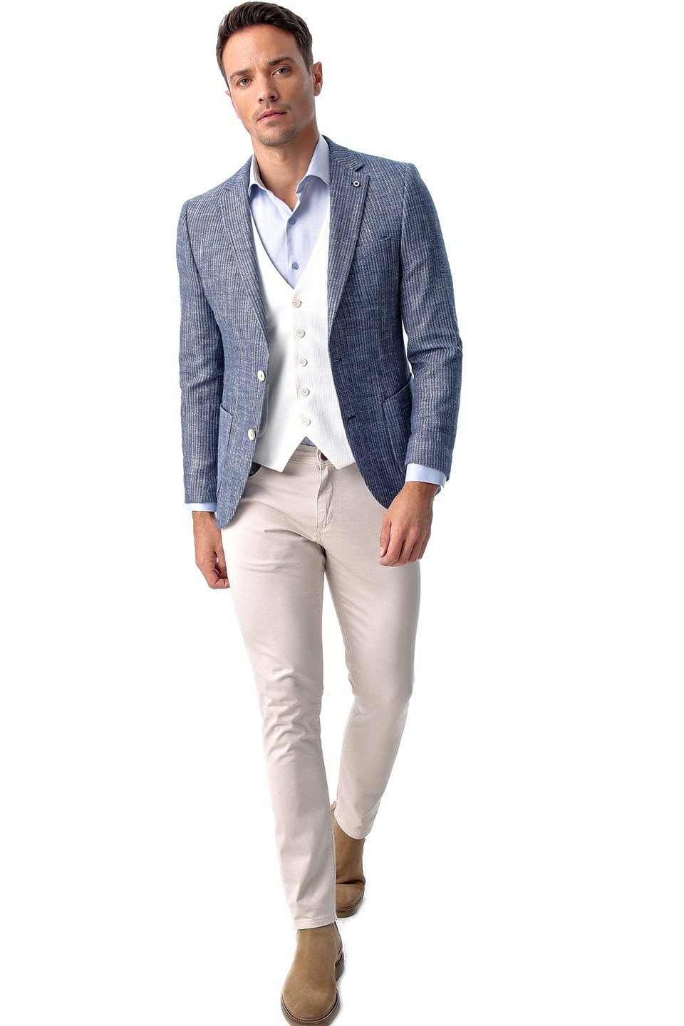  Morven Erkek Mavi Sligo Slim Fit Dar Kesim Torba Cep Desenli 6 Drop Ceket