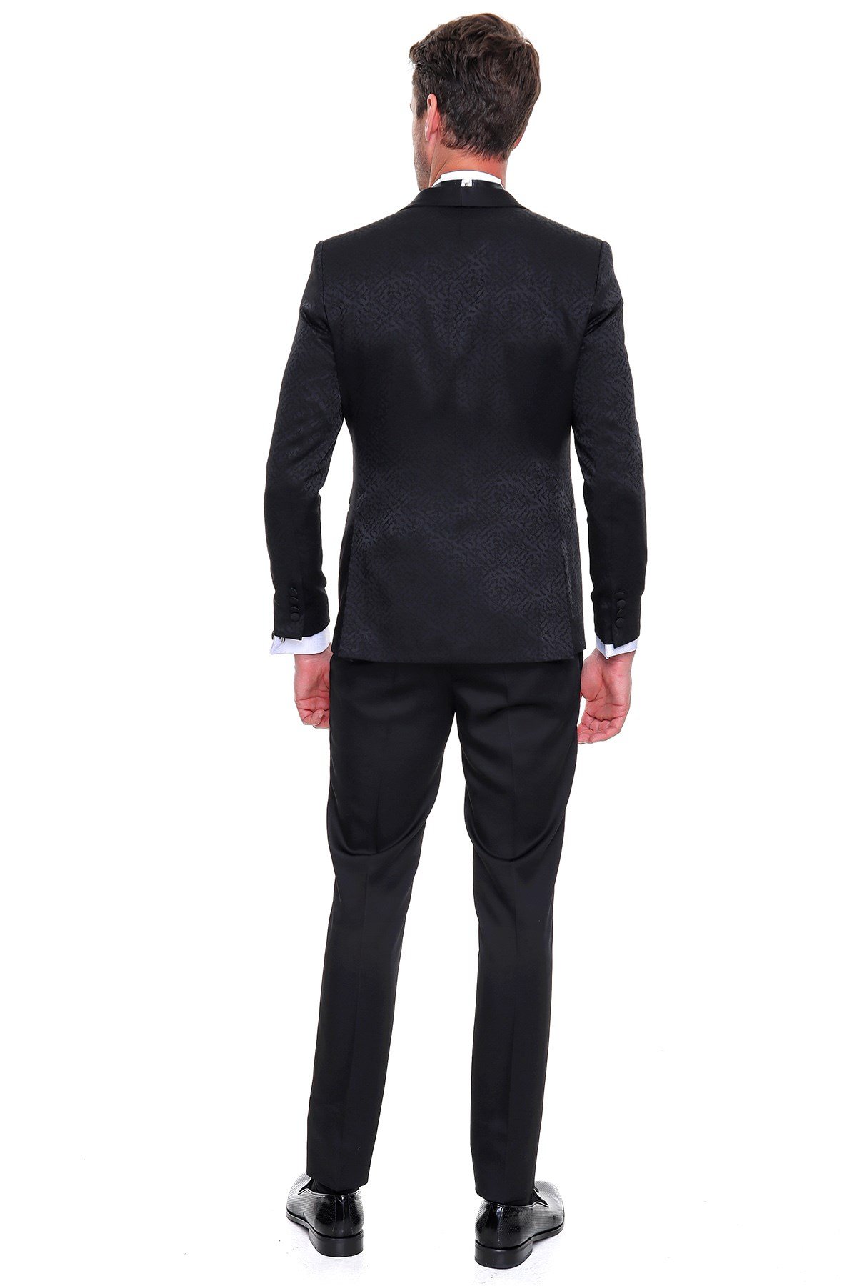  Morven Erkek Siyah Guisa Slim Fit Dar Kesim Jakarlı Smokin
