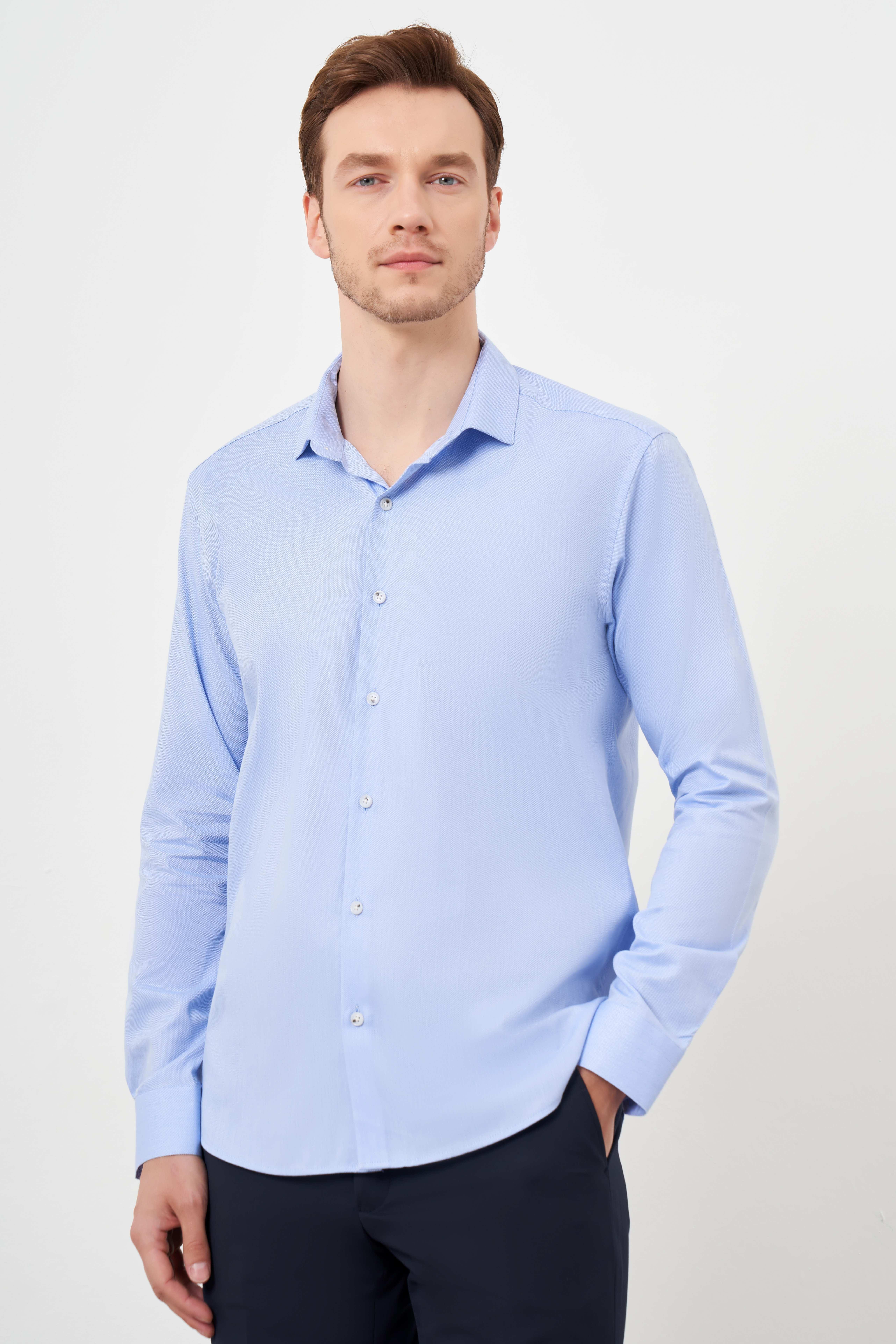 Morven Erkek A. MAVİ Pamuk Baskılı Desenli  İtalyan Yaka Slim Fit Gömlek