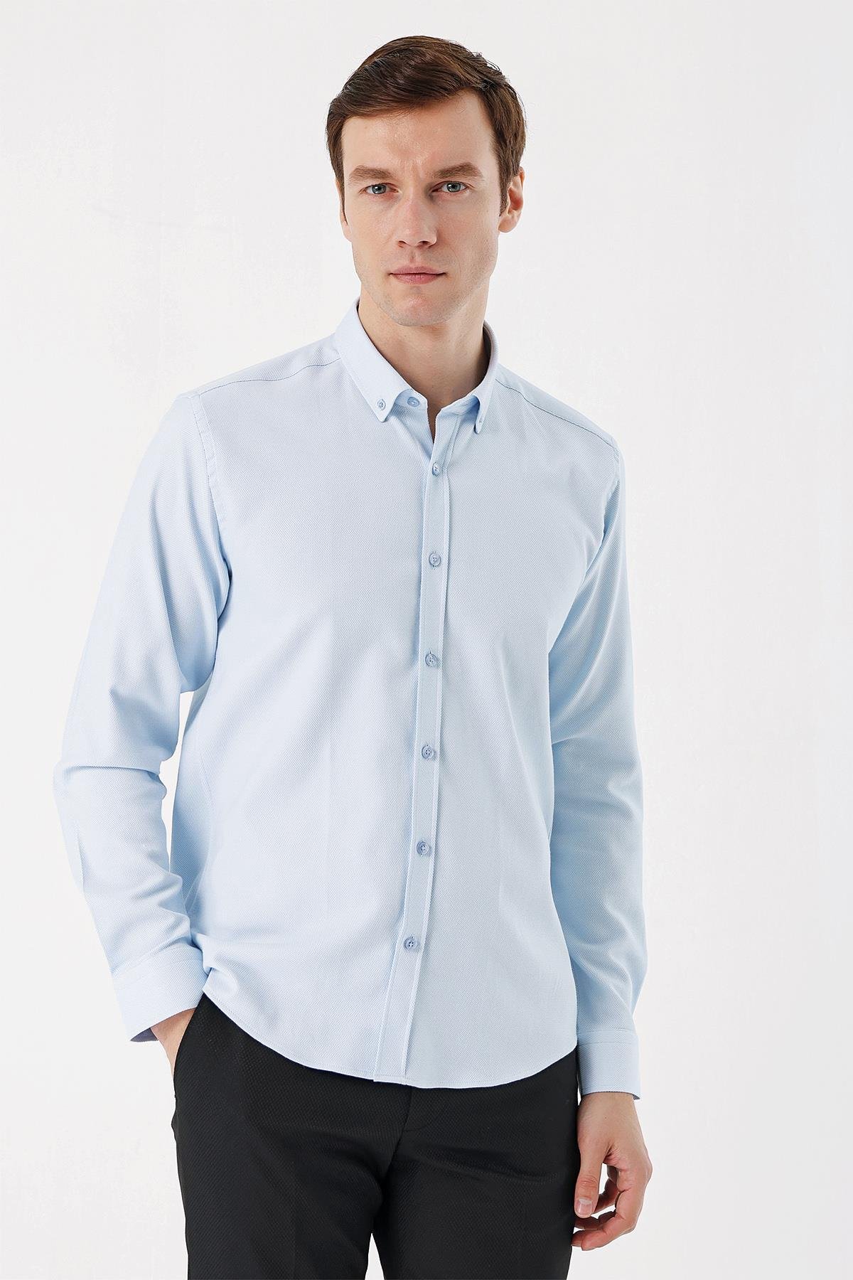 Morven Erkek A. MAVİ Jakar Desen Slim Fit Gömlek