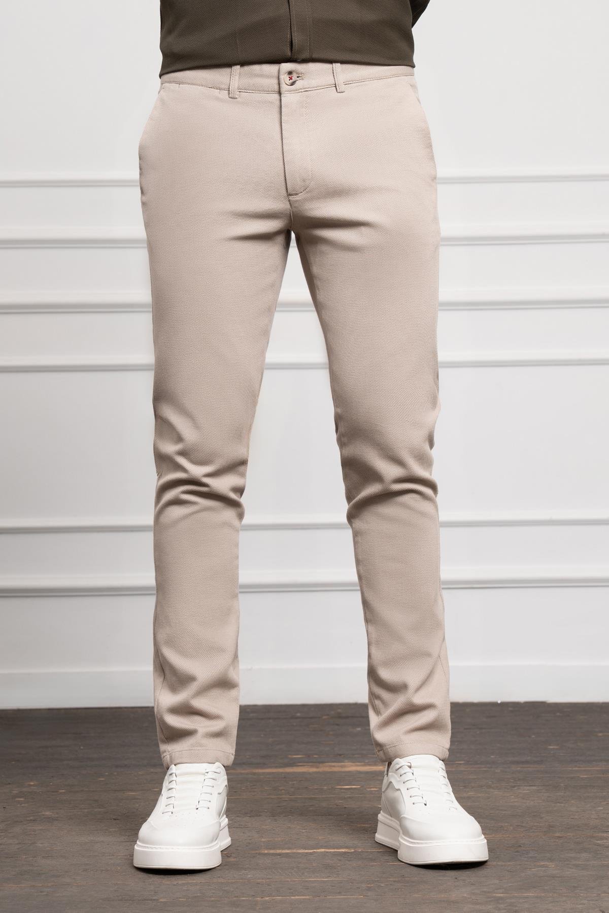 Morven Erkek Bej Slim Fit Dar Kesim Chino Pantolon