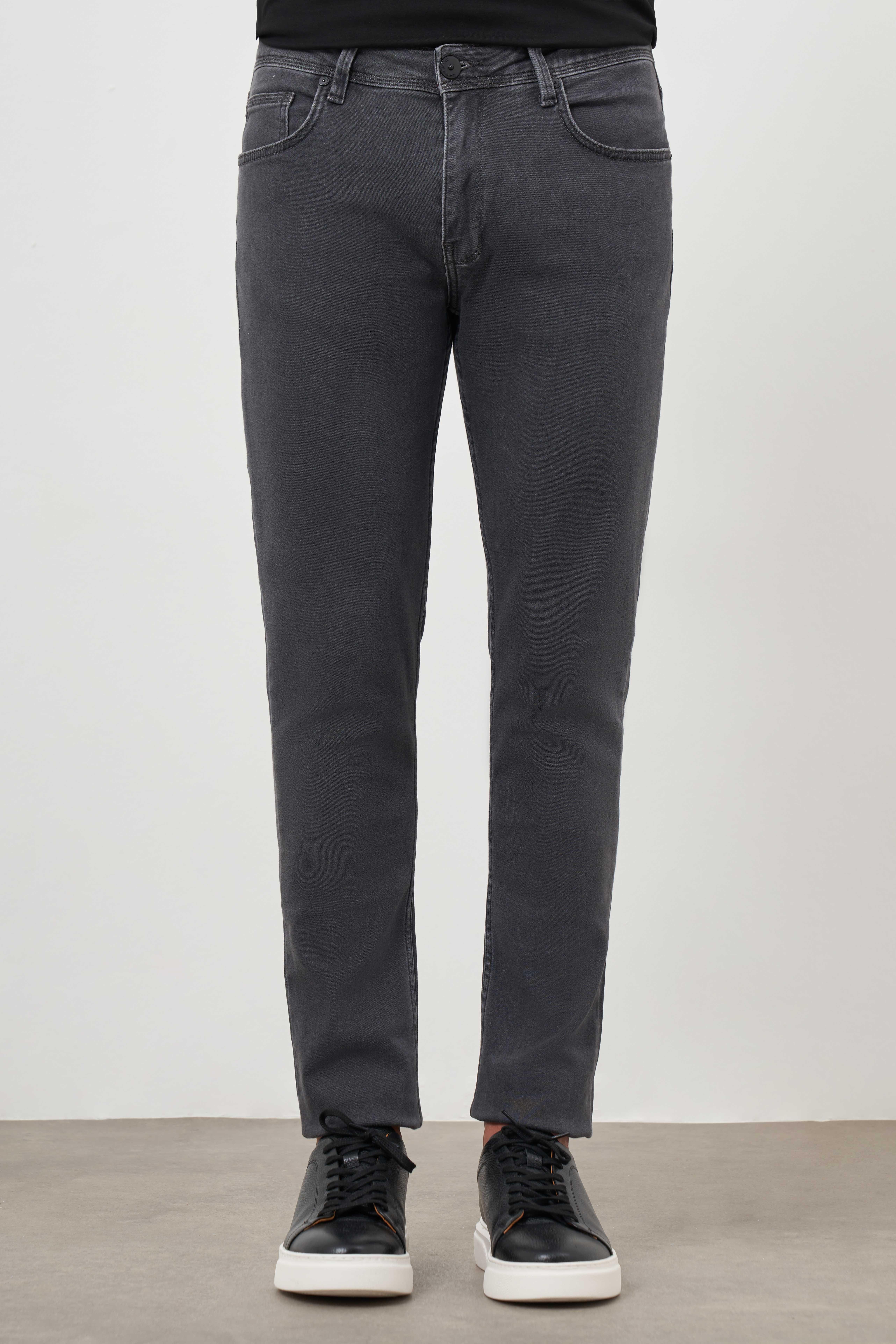 Morven Erkek Gri Denim 5 Cep Slim Fit Jean Kot Pantolon