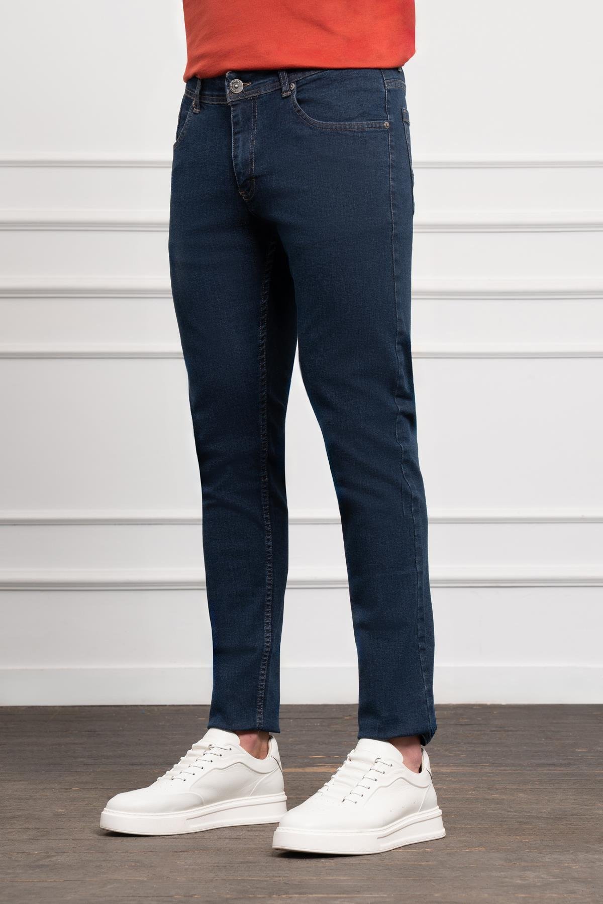 Morven Erkek Lacivert Jean Slim Fit Dar Kesim Pantolon