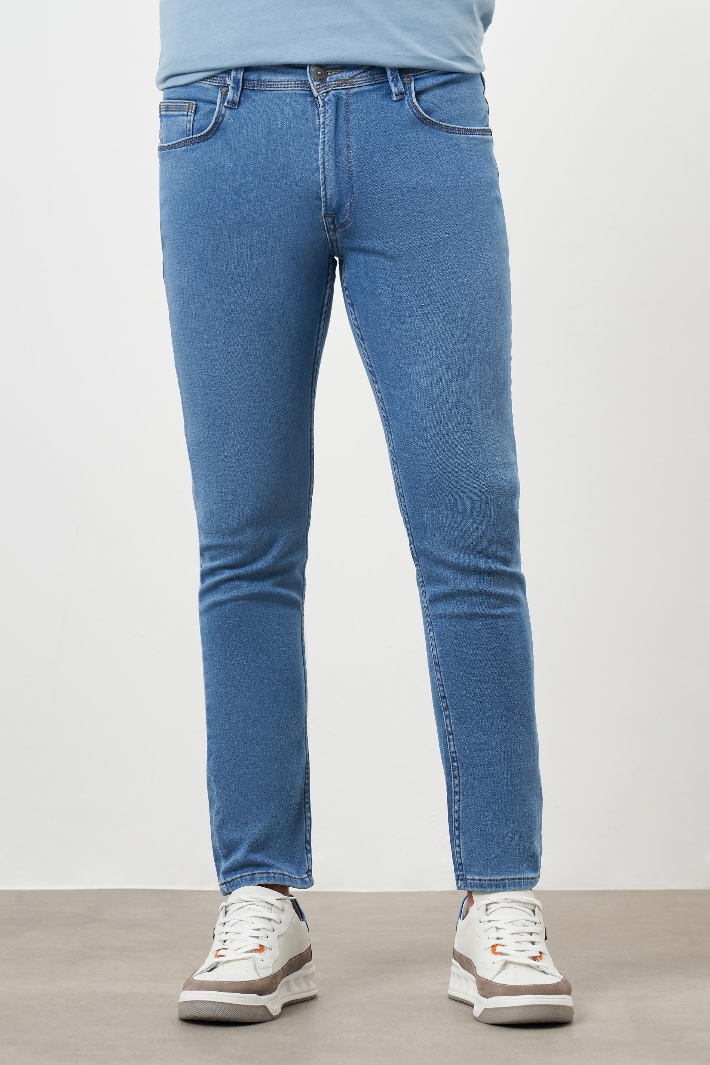 Morven Erkek Mavi Denim 5 Cep Slim Fit Jean Kot Pantolon