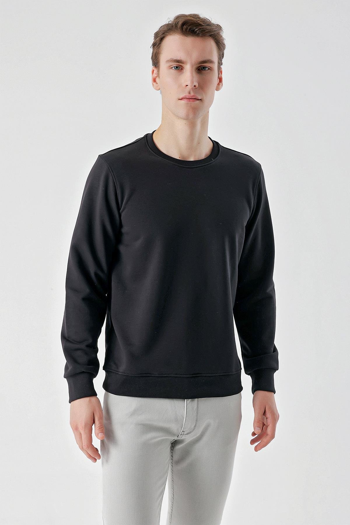 Morven Erkek Siyah Basic Bisiklet Yaka Sweat-Shirt