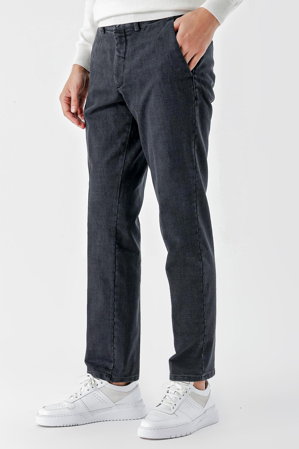 Morven Erkek Siyah Pamuk Yan Cep Dynamic Fit Chino Pantolon