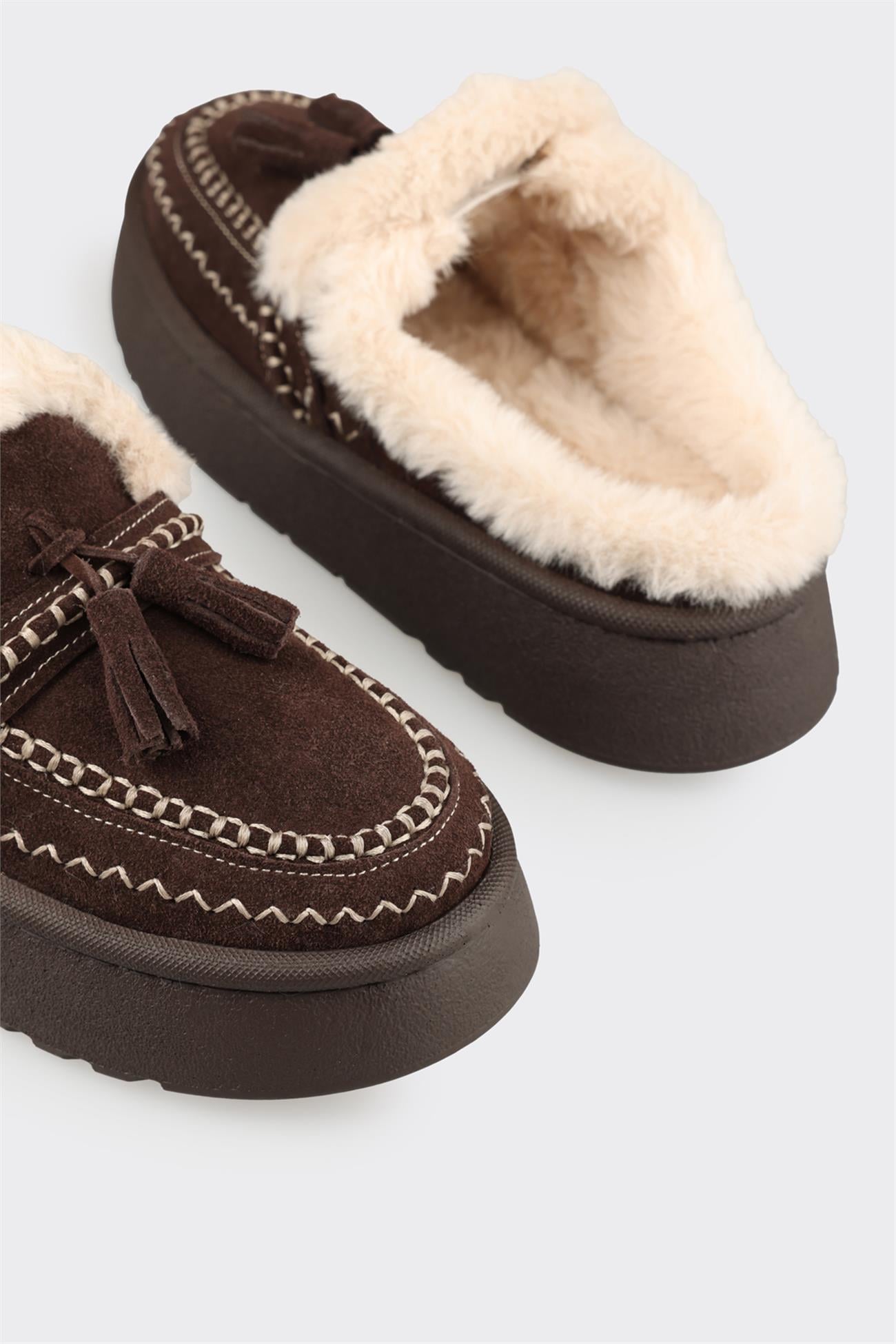 Kahve Deri Kadın Sabo | Elle Shoes